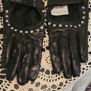 Black Leather Driving Gloves with Studs